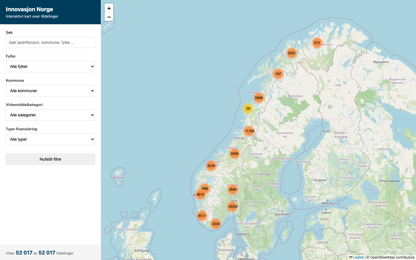 Innovasjon Norge funding map