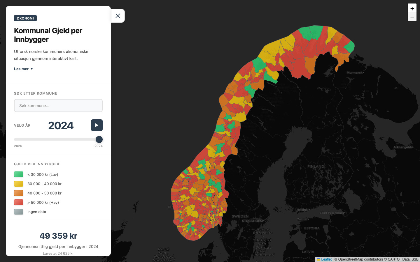 Municipal debt per capita map
