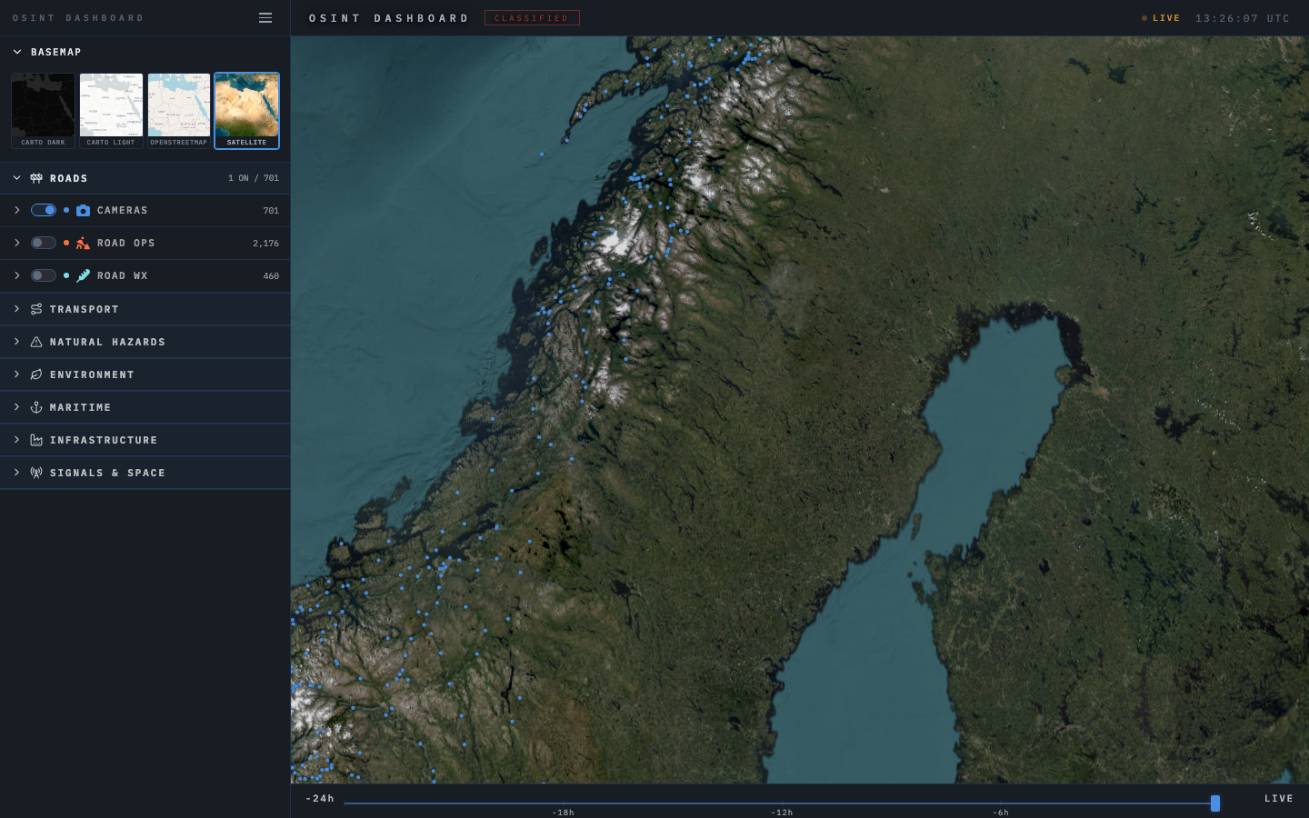 OSINT Dashboard with Cesium 3D globe