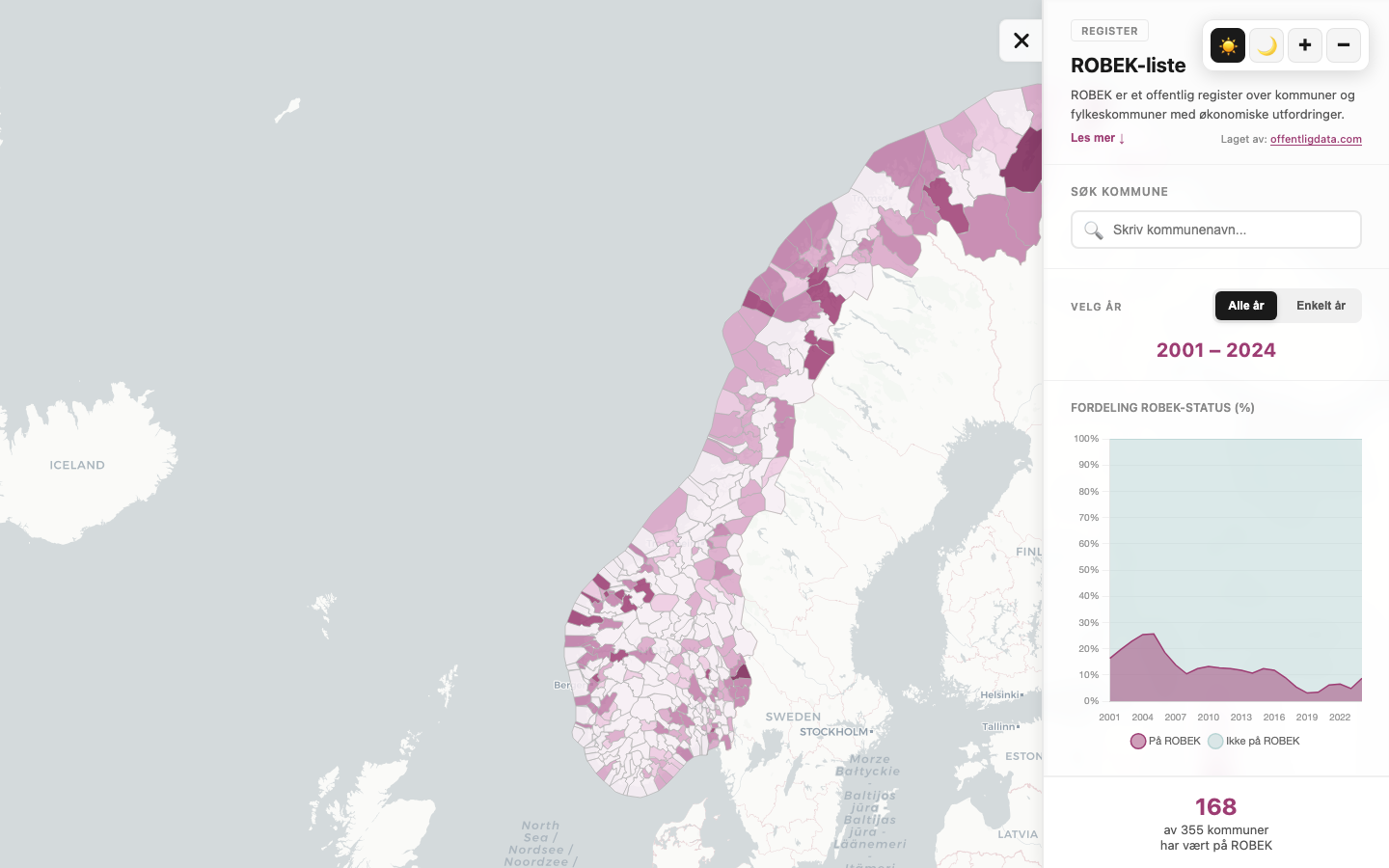 ROBEK registry map of municipalities under economic control