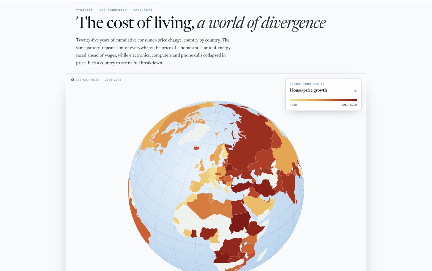 Interactive globe of cumulative price change across 100 countries