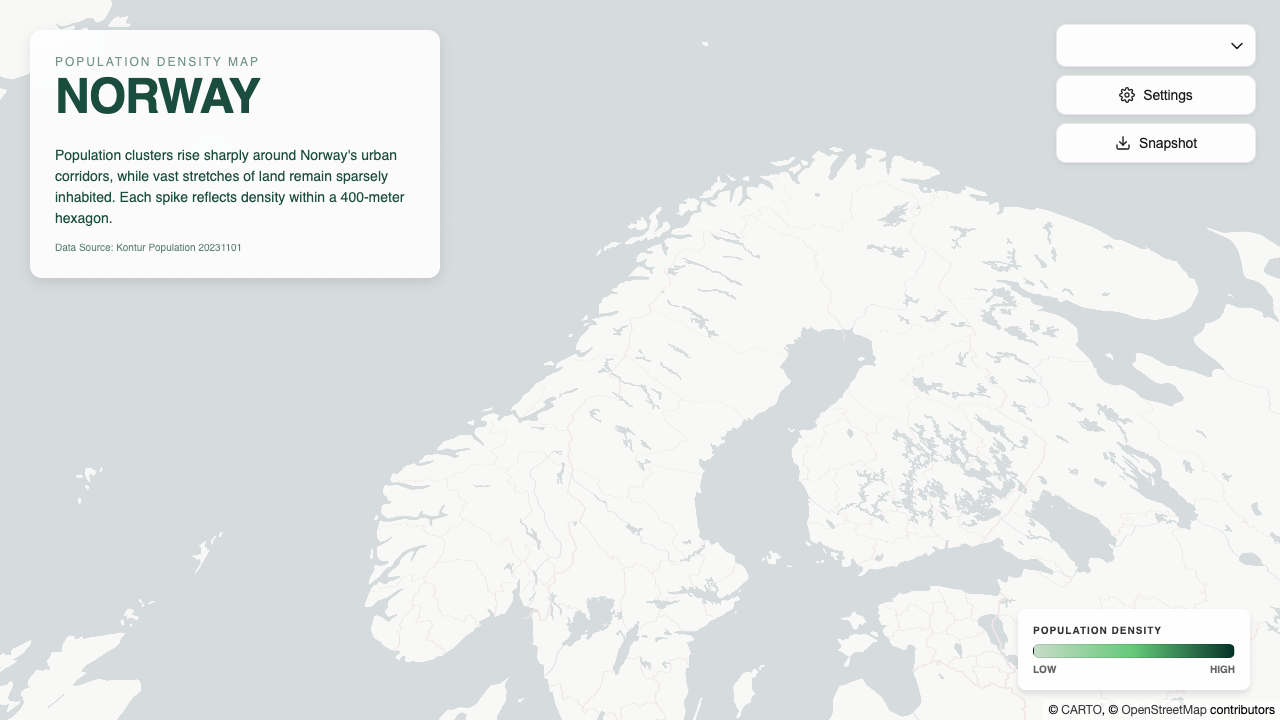 3D hex map of world population density